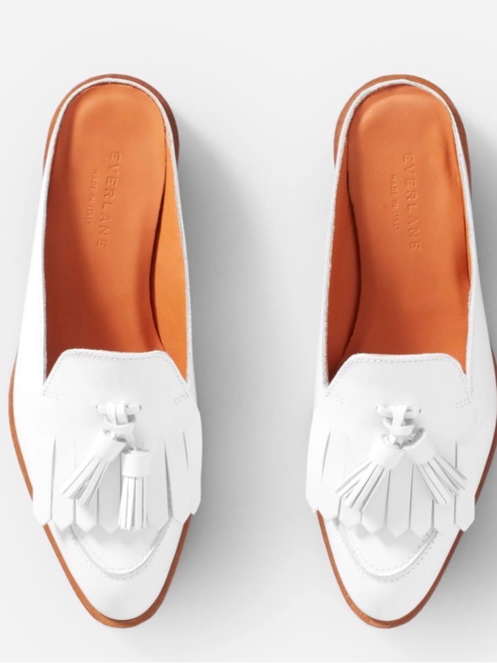 Everlane White Leather Tassel Mules for Women
